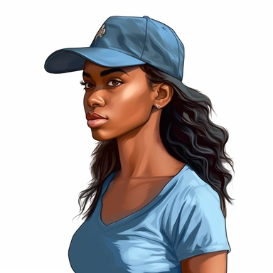 african american woman wearing a blue baseball cap, clipart