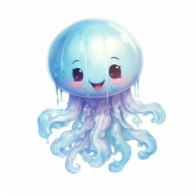 cute Jellyfish Clipart sitting and smiling in the style of oil painting, on a white background