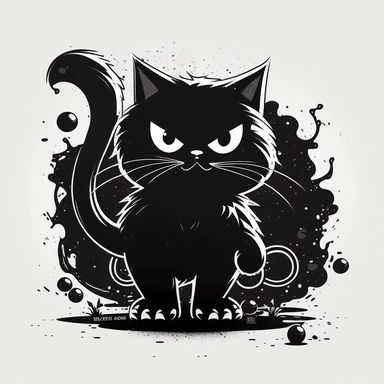 ，cartoon black cat funny cute funny cat vector clipart, in the style of monochromatic graphic design, gritty, urban street art, unique yokai illustrations, manticore, animated gifs, graffiti-inspired animals, bulbous