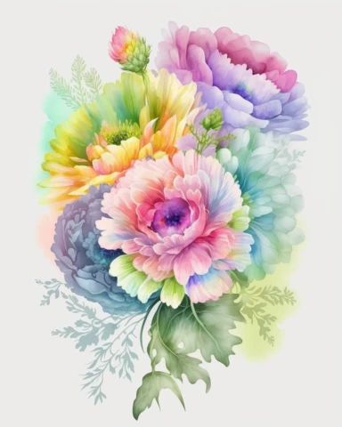 soft colorful neon pastel colored floral arrangement clipart, soft and subtle, colorful neon fairy pastel colors watercolor style, fawncore, plain white background, colorful neon pastel roses peonies gerberas tulips, excellent depth of shading in soft watercolor style, neon pastel colorful soft watercolor artwork, plain white background for transparent editing