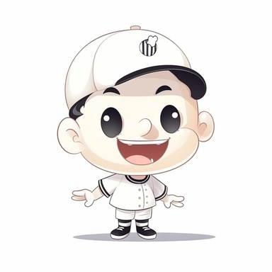 fantasy happy cute baseball player mamal face, cartoon, clipart, mascot, isolated on white background