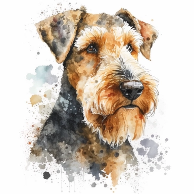 Generate an image of a Airedale Terrier dog Clipart in watercolor style on a white background