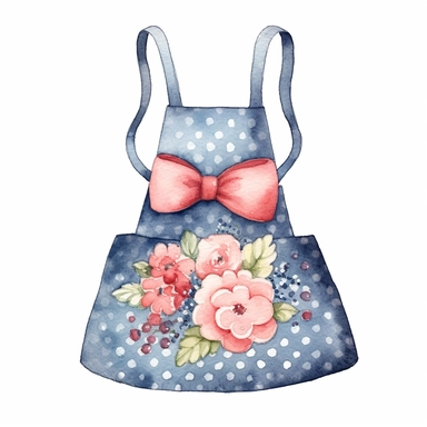 watercolor clipart of a apron, pretty and cute, vintage homely vibes, isolated on white background