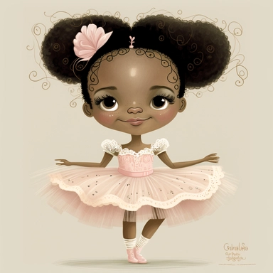 Happy Black Girl ballet dancer ,Cheerfull black girl clipart, Funny black girl , Humorous african american girl child png, Sweet clipart, A smiling Face ,Full body with legs , white lace dress , ribbions in hair , ballet daner pink tutu , on pointe , Highly detailed close-up portrait , standing , Nicoletta Ceccoli, Mark Ryden, lostfish, Earl Nor, global lighting, divine rays, detailed and intricate surroundings, sf, intricate artwork masterpiece, ominous, matte painting movie poster, blue ratio,