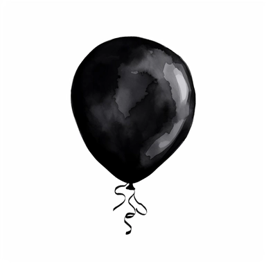 create a hand drawn watercolor clipart of black balloon, white background, 4k