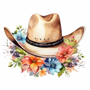 Cowgirl Hat and floral sublimation water color, clipart, 8k, white background