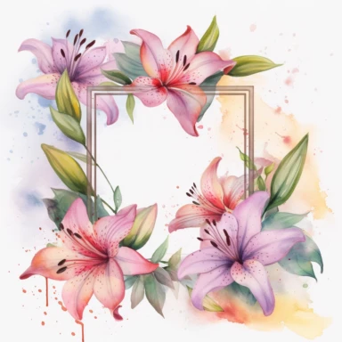 Lilies Frame Watercolor Sublimation Clipart