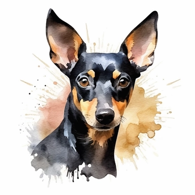 Toy Manchester Terrier dog, water color style, clipart, white background