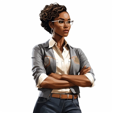 beautiful black woman truck driver, dressed in a business suite, detailed, white background, clipart