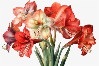 Watercolor Amaryllis flower clipart, hd, white background, spaced out