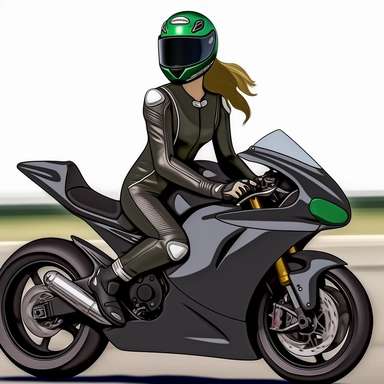 Sticker, Clipart, Girl in a very high detail full leather racing suit on green sportbike, contour, vector, white background, white outline, circle frame.