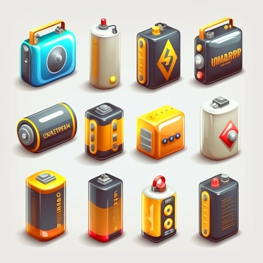 Battery charging realistic vector illustration set. Discharged electric power source 3D isolated cliparts pack on white background. Fully charged, battery loading process design elements collection