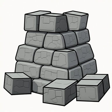 several grey brick stone stacked, clipart style, game style, drawing style, cell shading, cartoon style, black outline