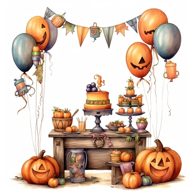 Simple, vintage Halloween party decor, clipart style, color pencil technique, super high quaility, high resolution on a white