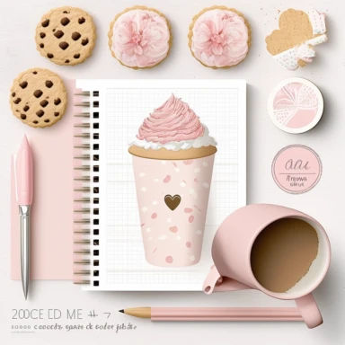 cookie clipart, to do list clipart, planner clipart, stationary, coffee cup, pink and white, c20, no words or letters, no numbers, V5