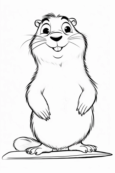 pixar Beaver clipart, simple line art, monocromatic, isolated on white background, color image, full body, stroke line art, for toddler coloring, 8k