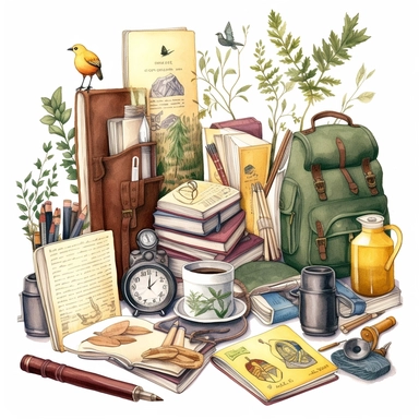 stationery, books, notebooks, pencils, backpacks, folders, globes, computers, and many more, illustrations, clipart, meticulously hand-illustrated, bringing the beauty of nature, white background