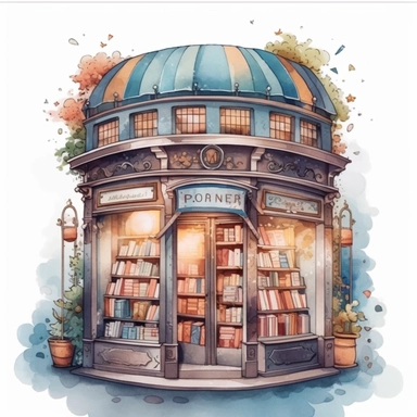 Bookstore,cute bookstor,muted colors,clipart on a white background, an illustration of by Annabel Kidston, shutterstock contest winner, generative art, detailed painting, digital illustration,photoillustration isolated on white background, digital watercolor,dark outline,high quality,8k