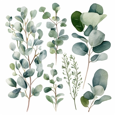 watercolor greenery eucalyptus clipart, white background, HD,