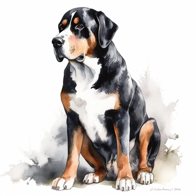 Detailed Greater Swiss Mountain Dog Clipart watercolor,white background