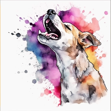 Watercolor dog barking clipart, white isolated background, space out, hd
