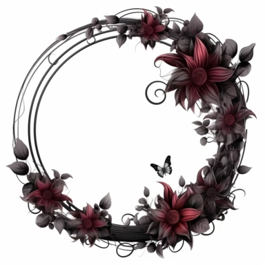 a big circle, clipart, flower and leaves, gothic, clipart, white background,--no cut-off edges