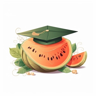 Graduation Cantaloupe flat vector clipart white background with margins lovely