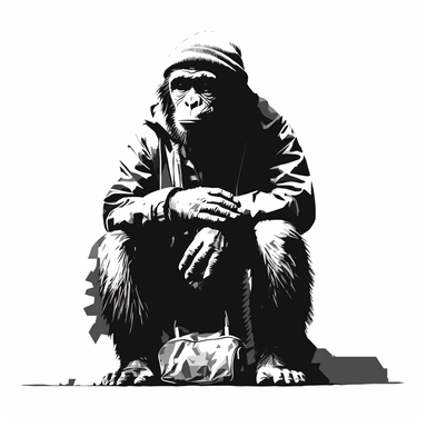 chimpanzee sat on the street begging for money clipart image multilayered stencil