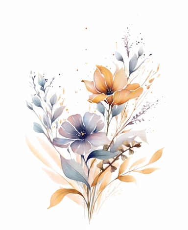 delicate Meadow Floral and leaves corner Frame Watercolor, , Spring Clipart, dust, Minimalistic Flowers Watercolor, Elegant Blooms, dainty florals, watercolor illustration, hand drawing style