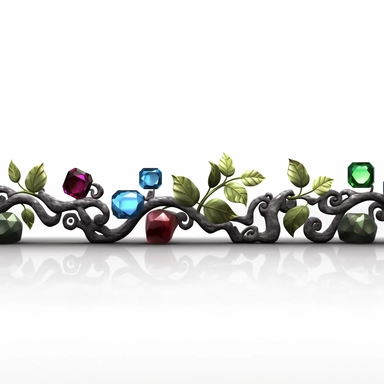 clipart imaginative header bar made of square-cut gemstones and black vines, infinite from left to right