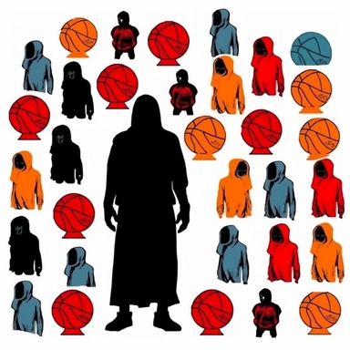 basketball stickers in the style of bansky, clip art