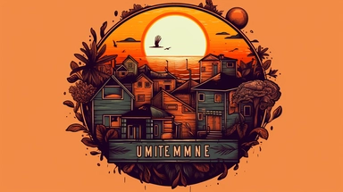 artwork for graphic logo design , majestic slum homes and flowers , sunset, summer, circle shape, movie camera, white background, dull color shades, highly detailed clean, vector image, photorealistic masterpiece, professional photography, realistic, flat white background, isometric, vector, clipart, illustration, realism,