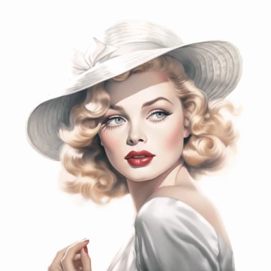 beautiful stunning pretty vintage old hollywood cinema girl, paint art style, clipart, white background, superrealistic, one of a kind