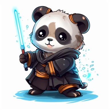 clipart of a cute, adorable panda holding a lightsaber