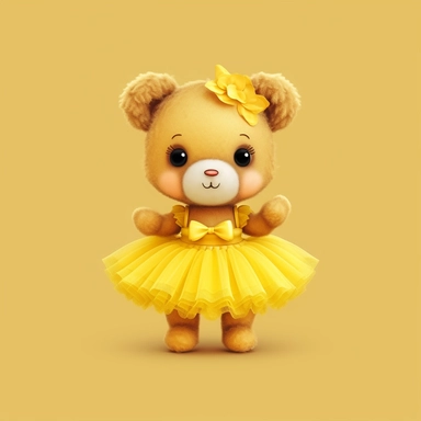 Adorable cute fantasy Teddy bear dressed like a Romantic ballerina, wearing yellow tutu, nursery art, clipart image, lineart image, solid background, high contrast with background , very detailed, 8k