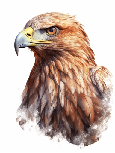 an art nouveau advertising poster of a regal looking eagle, clipart png, realistic, digital painting, WHITE BACKGROUND, fantasy style, realistic, painting, watercolor, 8k, ultra details,