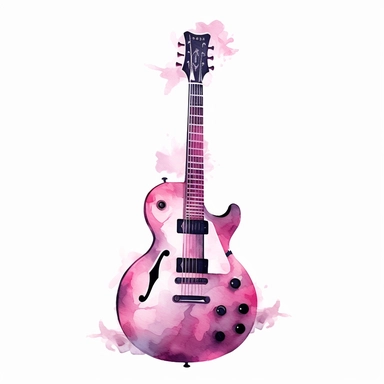 Gothic cartoon watercolour pink electric guitar illustration isolated on white background clipart style