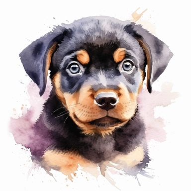 rottweiler puppy, watercolor illustration, clipart, white background