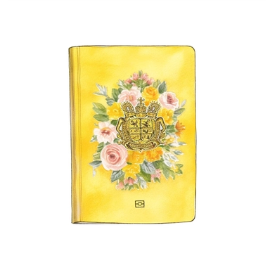 Travel Watercolor Clipart, Passport 19 yellow girly , single object,isolated on white background, highly detailed, hand painted watercolor illustration by Cath Kidston, Emma Bridgewater,white background for removing background--no text shadow font watermark