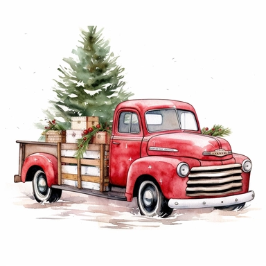 red christmas truck clipart, white background