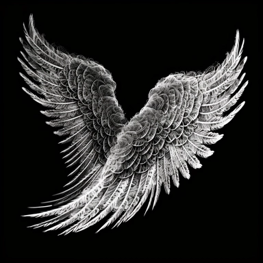 sketch clipart of angelic wings, hd, white on black background, spaced out,--ar 3:2
