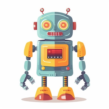 cute bright colorful cartoon robot, in the style of george ault, clipart, white background