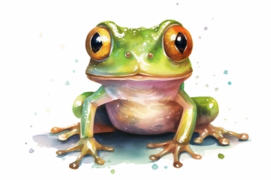 watercolor insect clipart, cute frog big eyes, insanely detailed, photorealist, pixar style, isolated on white background