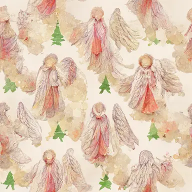 chistmas angels pattern, gradient background in watercolor clipart style