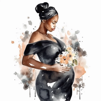 watercolor,clipart, black pregnant mother,