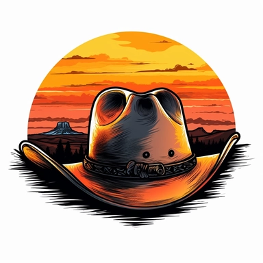 hand drawn clip art of cowboy hat + sunset