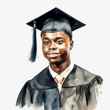 watercolor black male student graduation clipart on a white background