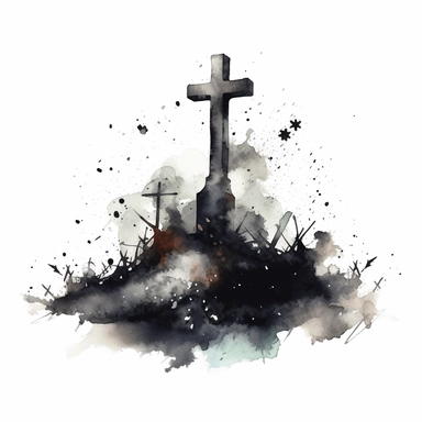 mystical dark scary watecolor halloween grave with cross clipart, hd 4k, detailed, focused, isolated on white background