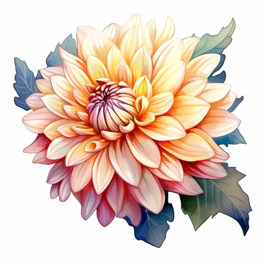 Watercolor snow white dahlia clipart on a white background in the style of feminine sticker art, Tanya Shatseva, storybook illustration, pure and pristine shades, Georgia O'Keeffe, flower and nature motifs, colored line art, colored outlines, cottagecore design, watercolor on white background, ombre, warm tones, colored line art, colored outlines, iridescent ombre, gradient shading, winter snow tone, vibrant digital art oil paint photorealism, an illustration of a colored flower, meticulous sket