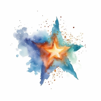 watercolor clipart, one individual star, exploding , white background